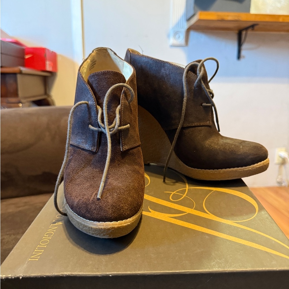 Enzo Angiolini Dark Brown Suede Wedges